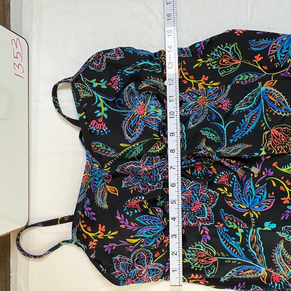 Womens Floral‎ Swim Dress Black Multicolor Adjustable Straps Empire Waist NWOT